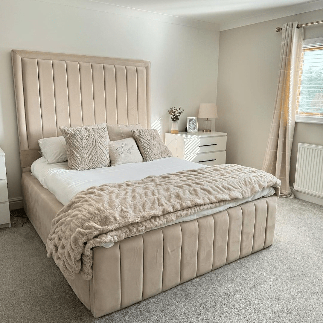 2025 Prestige High Headboard Bed with Optional Ottoman Storage - ABBEDS B24