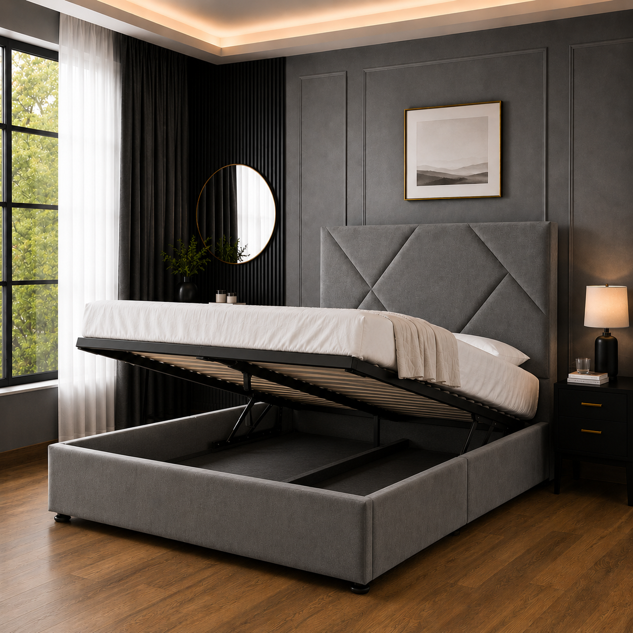 Velvet Elite | Premium Lift-Up Storage Bed (UK) | ABBEDS #B118